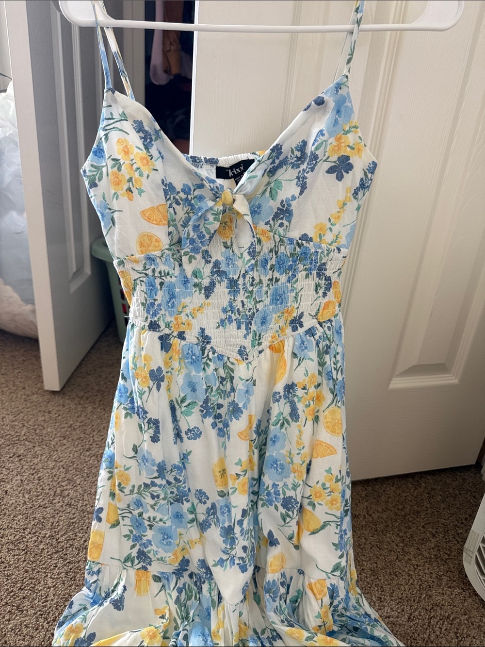 Trixxi White Floral Sundress with Blue and Yellow Print